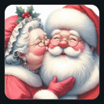 Mrs Clause Santa Cute キスをする Christmas スクエアシール<br><div class="desc">封筒を封印するクリスマスカードのために愛らしい。ミセス・ク与えジョーンのキスはサンタの頬に。懐かしいクリスマス与えの雰囲気を味わえる可愛い愛アート。</div>