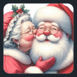 Mrs Clause Santa Cute キスをする Christmas スクエアシール<br><div class="desc">封筒を封印するクリスマスカードのために愛らしい。ミセス・ク与えジョーンのキスはサンタの頬に。懐かしいクリスマス与えの雰囲気を味わえる可愛い愛アート。</div>