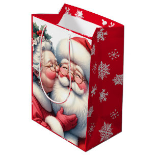 Mrs Clause Santa Cute キスをする Christmas ミディアムペーパーバッグ