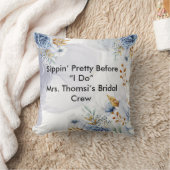 Mrs Crown Heart Floral Watercolor Bridal Shower クッション (ブランケット)