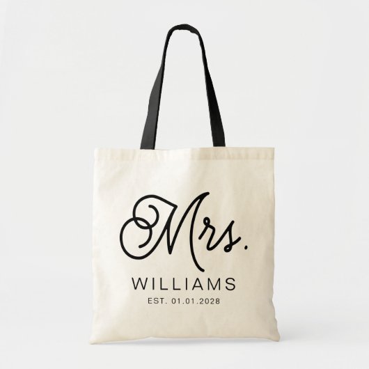 Mrs Modern Script Custom Wedding Newlywed Gift トートバッグ (正面)