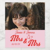 Mrs. & Mrs.かわいいレズビアンの写真は結婚ありがとう ワインラベル (シングルラベル)