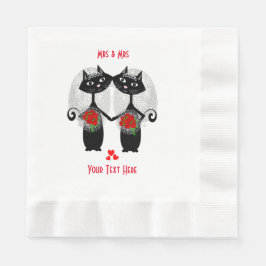 Mrs + Mrs.レズビアンの結婚猫かわいい花嫁結婚さん 縁ありランチョンナプキン