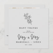 MRS & MRS Wedding Black Fancy Minimalist Branches サンキューカード (正面/裏面)