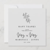 MRS & MRS Wedding Black Fancy Minimalist Branches サンキューカード (正面)