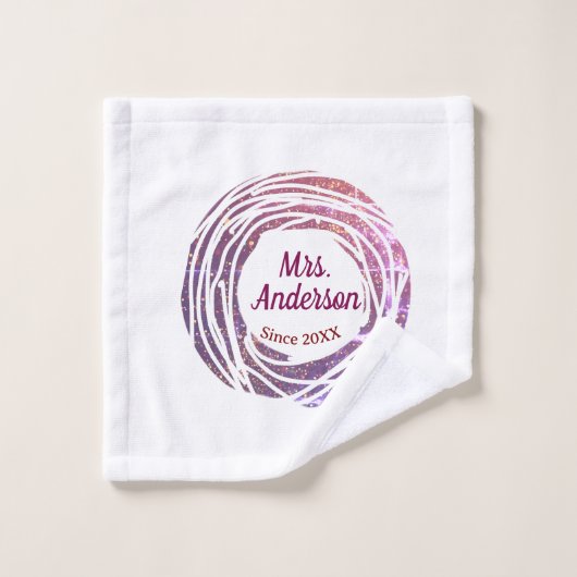 Mrs name pink mauve border since year wedding brid ウォッシュタオル (ウォッシュタオル)
