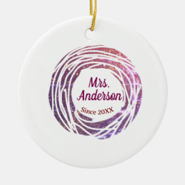 Mrs name pink mauve border since year wedding brid セラミックオーナメント