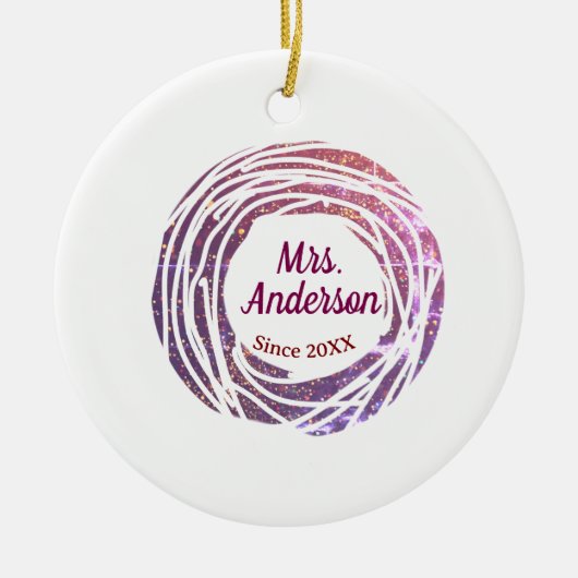 Mrs name pink mauve border since year wedding brid セラミックオーナメント (正面)