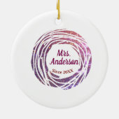Mrs name pink mauve border since year wedding brid セラミックオーナメント (裏面)