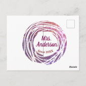 Mrs name pink mauve border since year wedding brid ポストカード (裏面)