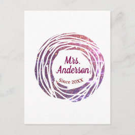 Mrs name pink mauve border since year wedding brid ポストカード