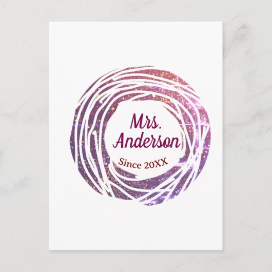 Mrs name pink mauve border since year wedding brid ポストカード (正面)