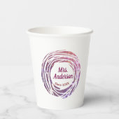 Mrs name pink mauve border since year wedding brid 紙コップ (裏面)
