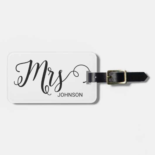 Mrs Personalized Elegant Script Bride Name White ラゲッジタグ (正面横)