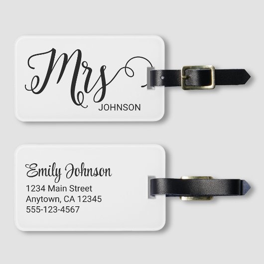 Mrs Personalized Elegant Script Bride Name White ラゲッジタグ