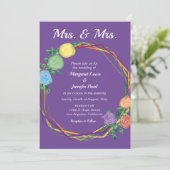 Mrs Rainbow Flowersレズビアン結婚式は紫を招待 招待状 (スタンド正面)