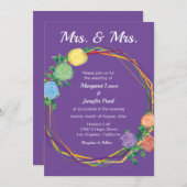 Mrs Rainbow Flowersレズビアン結婚式は紫を招待 招待状 (正面/裏面)