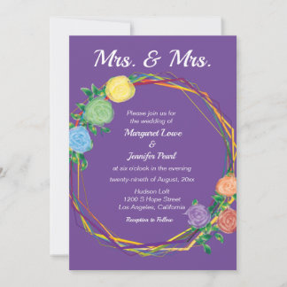 Mrs Rainbow Flowersレズビアン結婚式は紫を招待 招待状