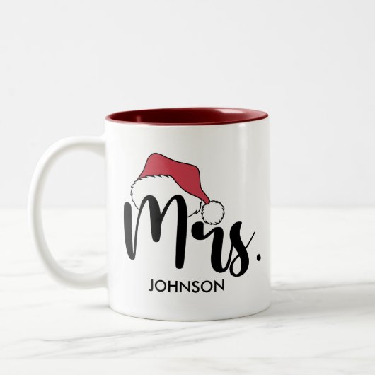 Mrs Red Santa Hat Personalizado Christmas ツートーンマグカップ (左)