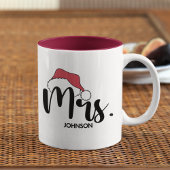 Mrs Red Santa Hat Personalizado Christmas ツートーンマグカップ
