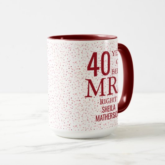 Mrs Rightおもしろい40結婚周年Rubyハート マグカップ (正面右)