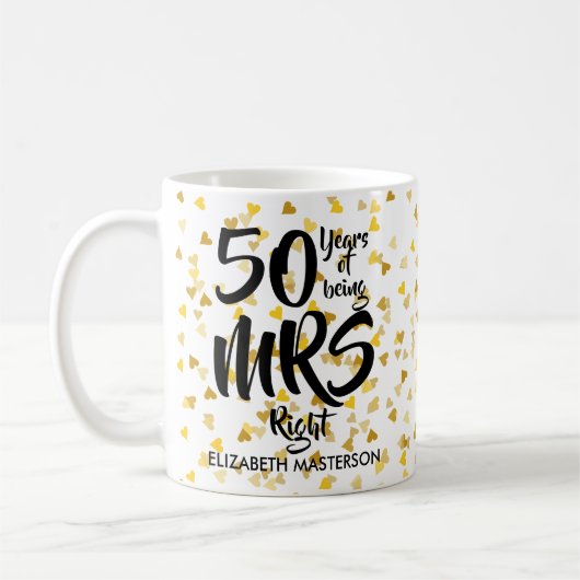 Mrs Right 50周年記念 ゴールドハートの紙吹雪 コーヒーマグカップ (左)