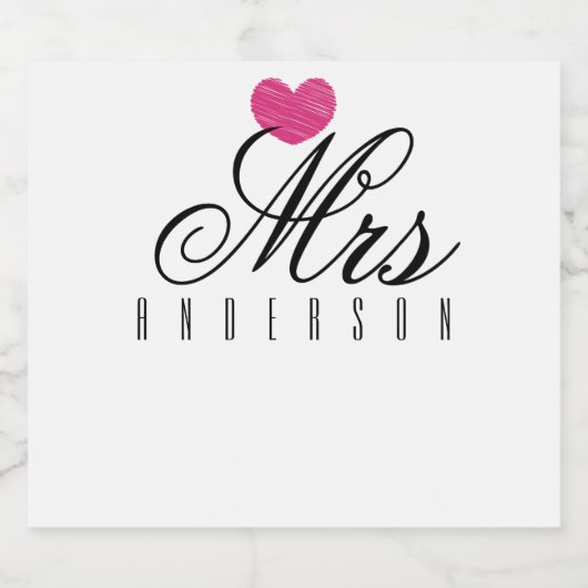 Mrs Script モダン Custom Wedding スパークリングワインラベル (シングルラベル)