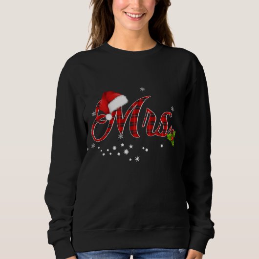 Mrs Shirt - Red Plaid Santa HatマッチングカップルP スウェットシャツ (正面)