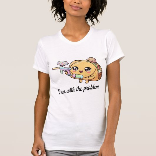 Mrs. Tacoは彼氏の男性と一緒、a.k.a. トラブル Tシャツ (正面)