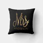 Mrs Your Name金ゴールド検索タイポグラフィスクリプエレガントト クッション (裏面)
