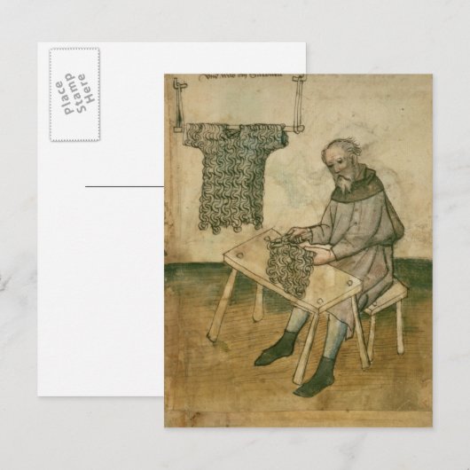 Ms Amb 3172 Armorer Making a Hauberk ポストカード (正面/裏面)