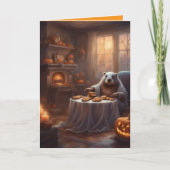 Ms. Beaver whimsical Halloween house greeting カード (正面)