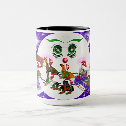 Ms. Christmas Moon Santa & Weenie Dogs Mug マグカップ (中央)