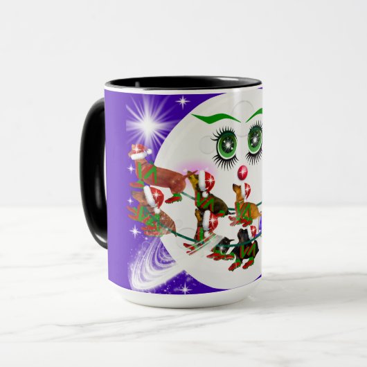 Ms. Christmas Moon Santa & Weenie Dogs Mug マグカップ (正面左)