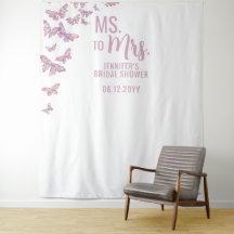 Ms Mrs Purple金ゴールドバタフライホワイトブライダル背景