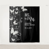 Ms to Mrs蝶ブラックブライダルシャワー背景 タペストリー (正面)