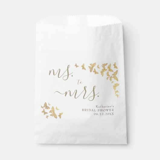 Ms to Mrs Boho金ゴールドバタフライクラスブライダルシャワー フェイバーバッグ (正面)