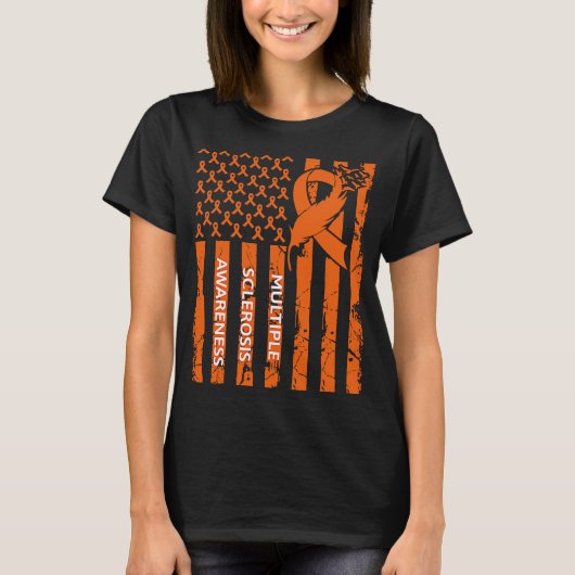 MS Warrior多発性硬化症認識度リボンUSA Tシャツ (正面)