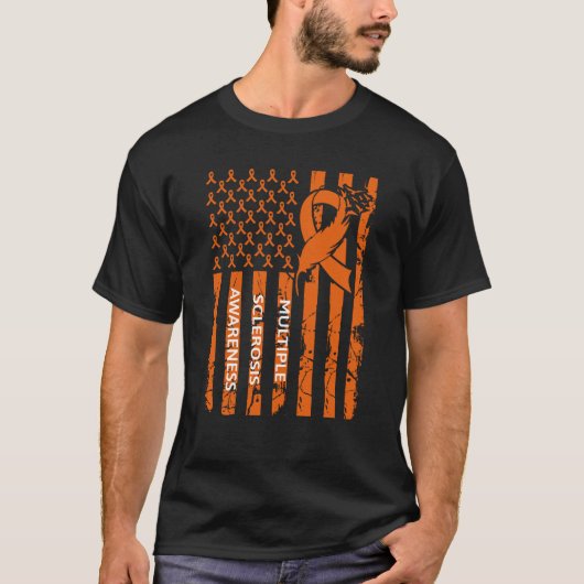 MS Warrior Multiple Sclerosis Awareness Ribbon USA Tシャツ (正面)