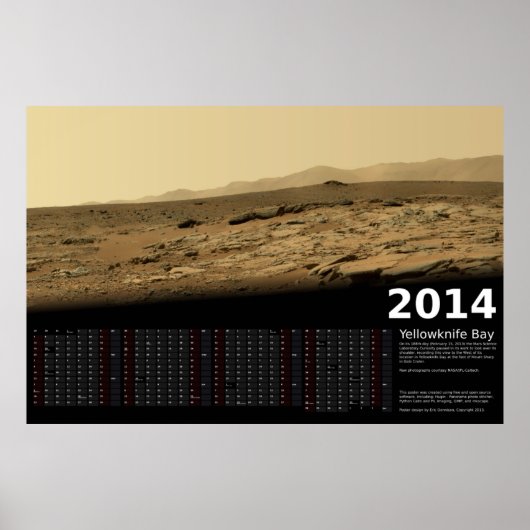 MSL Curiosity at Yellowknife Bay - 2014 カレンダー ポスター (正面)
