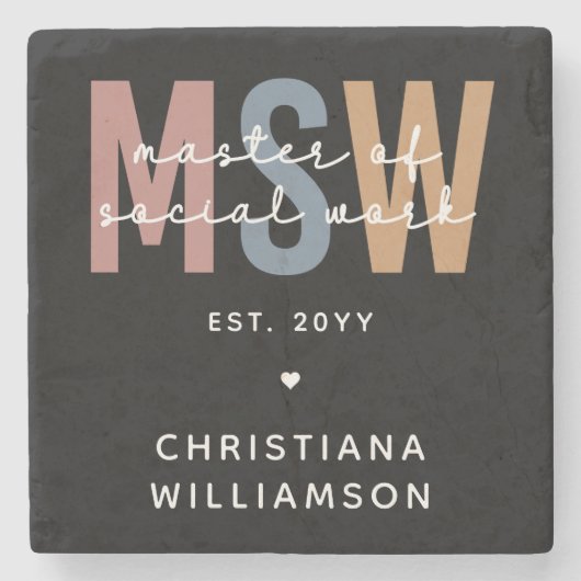 MSW社会カスタム業務修士レトロ卒業 ストーンコースター (正面)