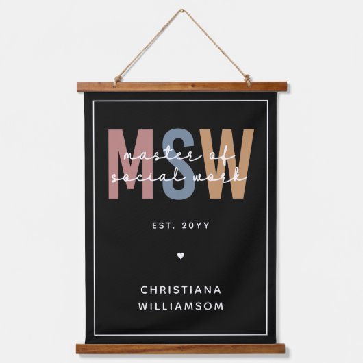 MSW社会カスタム業務修士レトロ卒業 吊り下げ型タペストリー (正面)