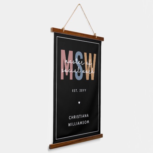 MSW社会カスタム業務修士レトロ卒業 吊り下げ型タペストリー (傾斜あり)