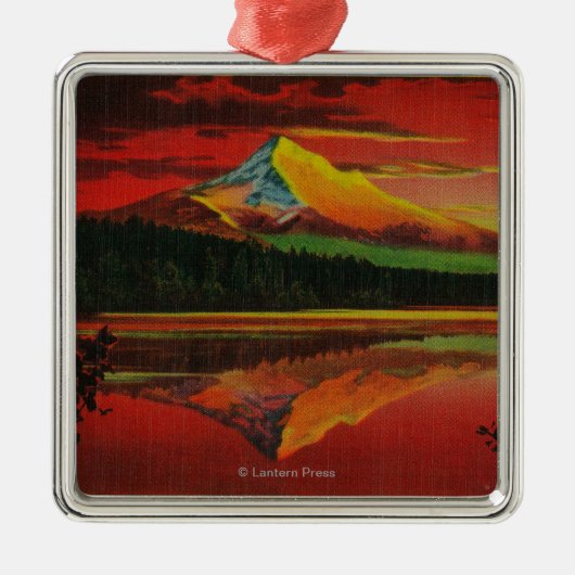 Mt.無くなった湖、オレゴンからの日の出のフード メタルオーナメント (正面)