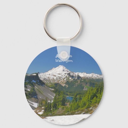 Mt. Baker, Washington Landscape Button Keychain キーホルダー (正面)