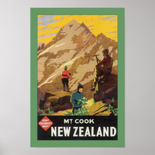 Mt Cook New Zealand (border) ポスター (正面)