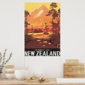 Mt. Egmontニュージーランドヴィンテージ旅行ポスター ポスター (キッチン)
