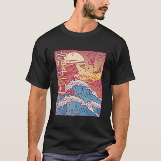 Mt Fuji Great Wave Off Kanagawa Japan Inspired Mou Tシャツ (正面)