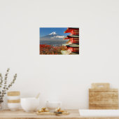 Mt. Fuji viewed from behind Chureito Pagoda ポスター (キッチン)