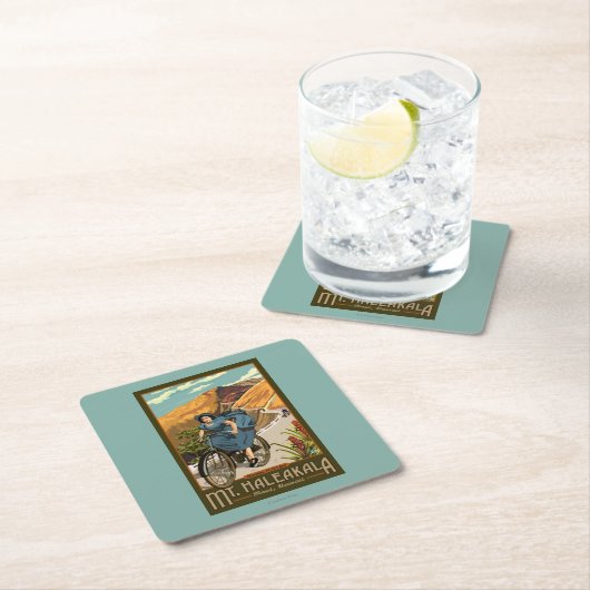 Mt. Haleakalaの自転車はハワイに乗ります スクエアペーパーコースター (インサイチュ)